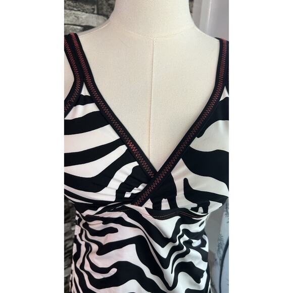 CLEARANCE Tankini Med NWT Cross Front Zebra Ruched w/ Ties Beach Pool Lake Vacay - Picture 2 of 7